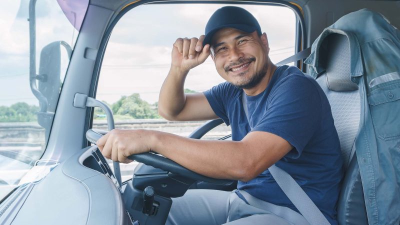 happy truck driver with PCS happy truck driver with PCS